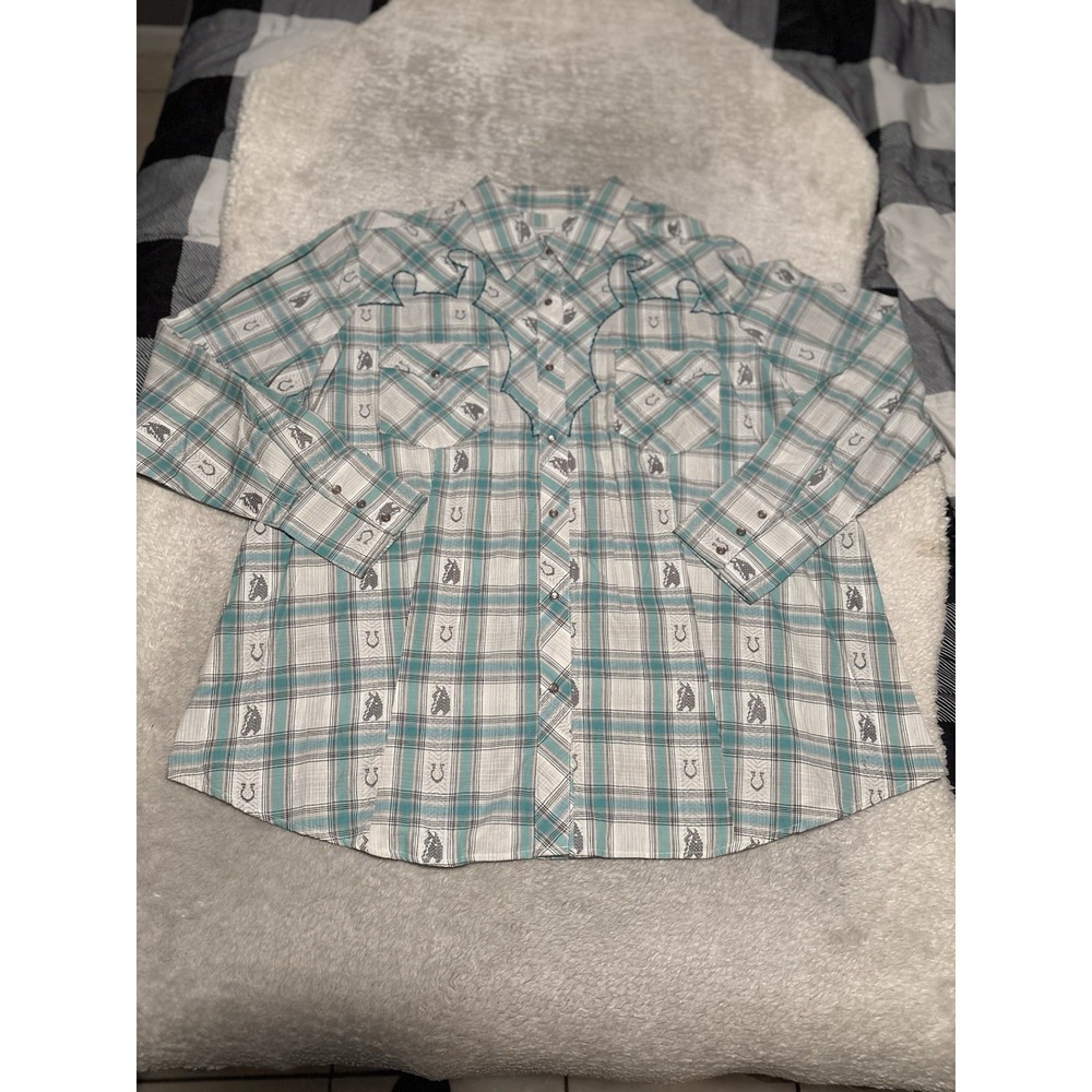 Roper Men's Western Pearl Snap Cowboy Horse Plaid Shirt Size 2X